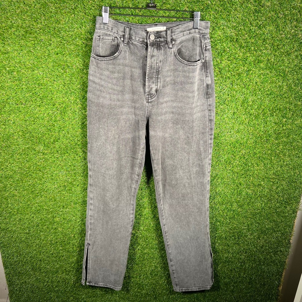 PacSun Womens High Waisted Straight Leg Jeans Grey Acid Wash Side Slit Size 28
